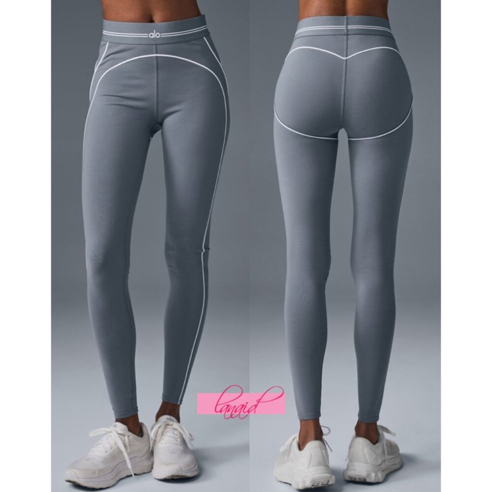 Alo Airbrush High-Waist Heart Throb Legging Steel Grey White Hi-Rise Waisted XS